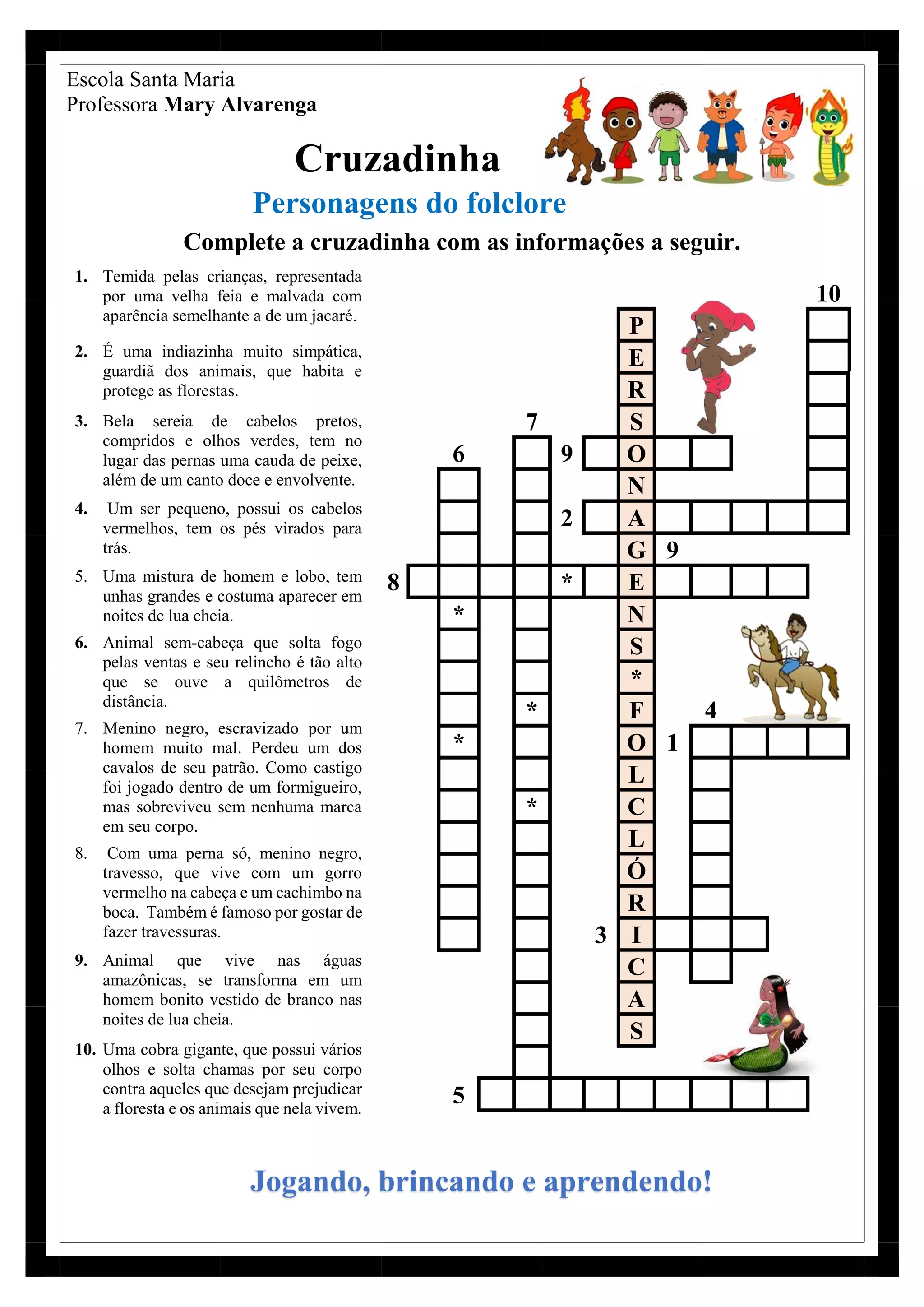 Cruzadinha - Personagens do Folclore. | PDF