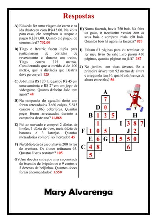 Cruzadinha - Problematizando com adição e subtração. | PDF