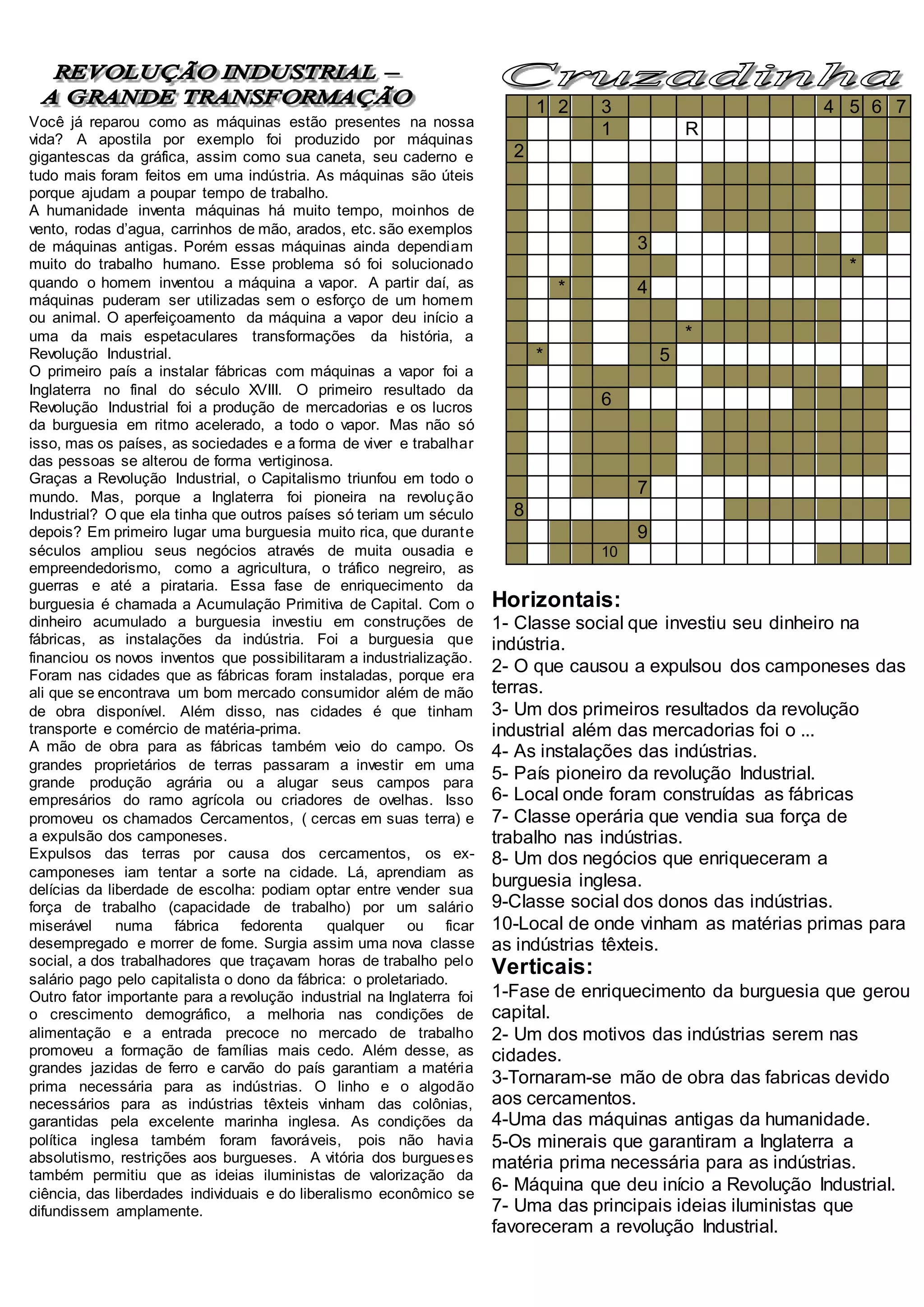 Cruzadinha revolução industrial | DOCX