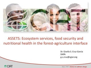 Since 1967 / Science to cultivate change
Dr. Gisella S. Cruz-García
DAPA
g.s.cruz@cgiar.org
ASSETS: Ecosystem services, food security and
nutritional health in the forest-agriculture interface
 