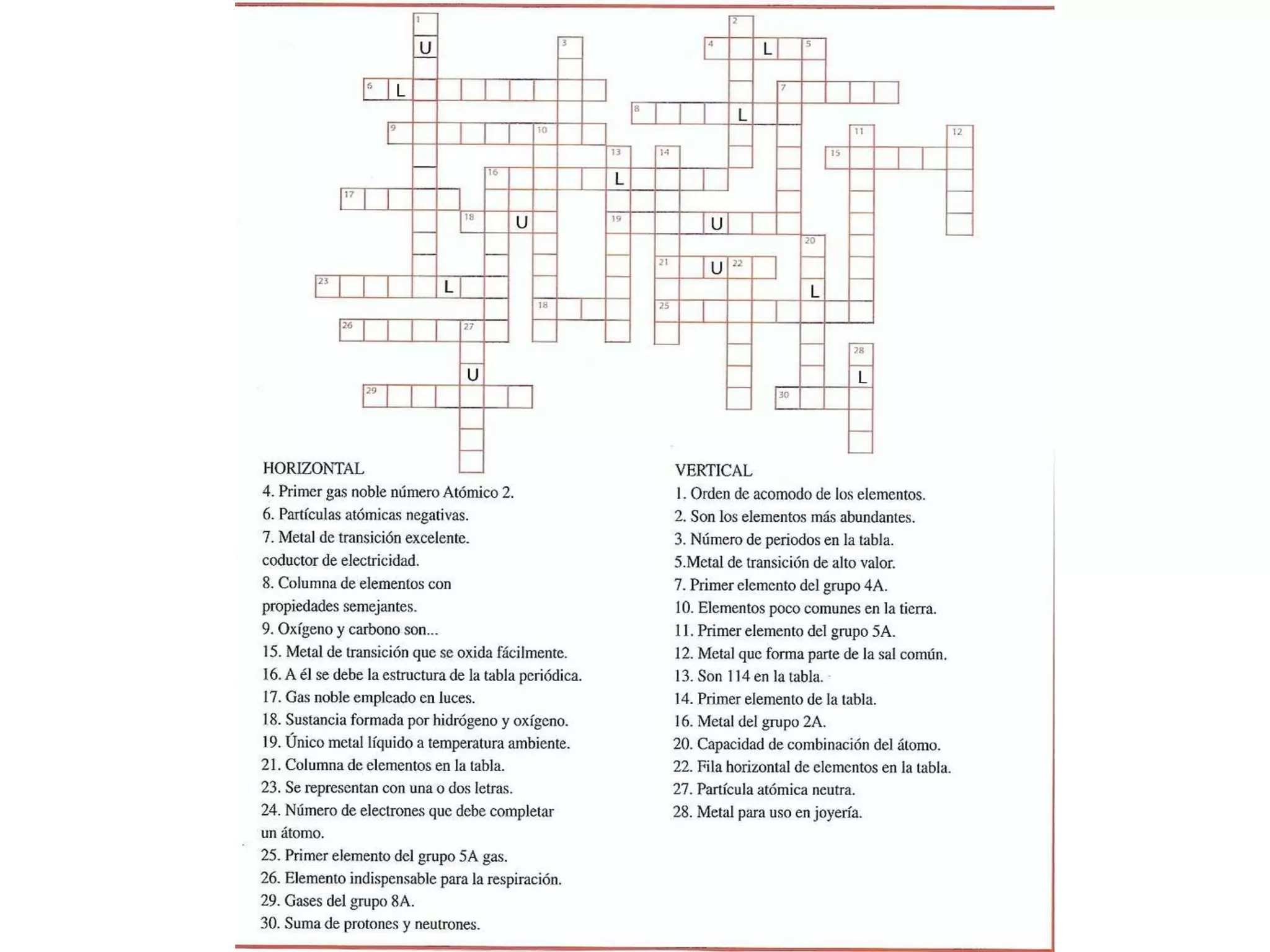 CRUCIGRAMA DE LA TABLA PERIODICA | PPT