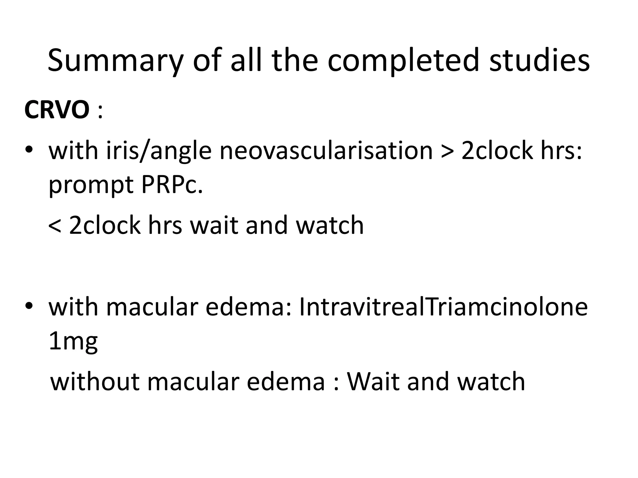 The results indicated that argon laser treatment improves sight significantly in patients who already have reduced vision due to a complication of BVO called macular oedema . Laser will significantly reduce the likelihood of vitreous hemorrhage. 