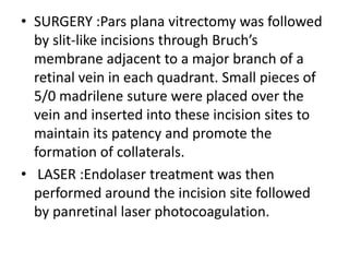 The presence of a hypothetical bottleneck at the optic nerve head is not logical given that the difference in diameter between retrolaminar and prelaminar optic nerves could be explained by the presence of a myelin sheath. The theory would also not be able to explain the development of a hemiretinalvein occlusion. The central retinalvein lies temporal to the artery in the optic nerve, enclosed by a common fibrous capsule. Thus, the nasal cut in radial optic neurotomy cannot decompress the vein.