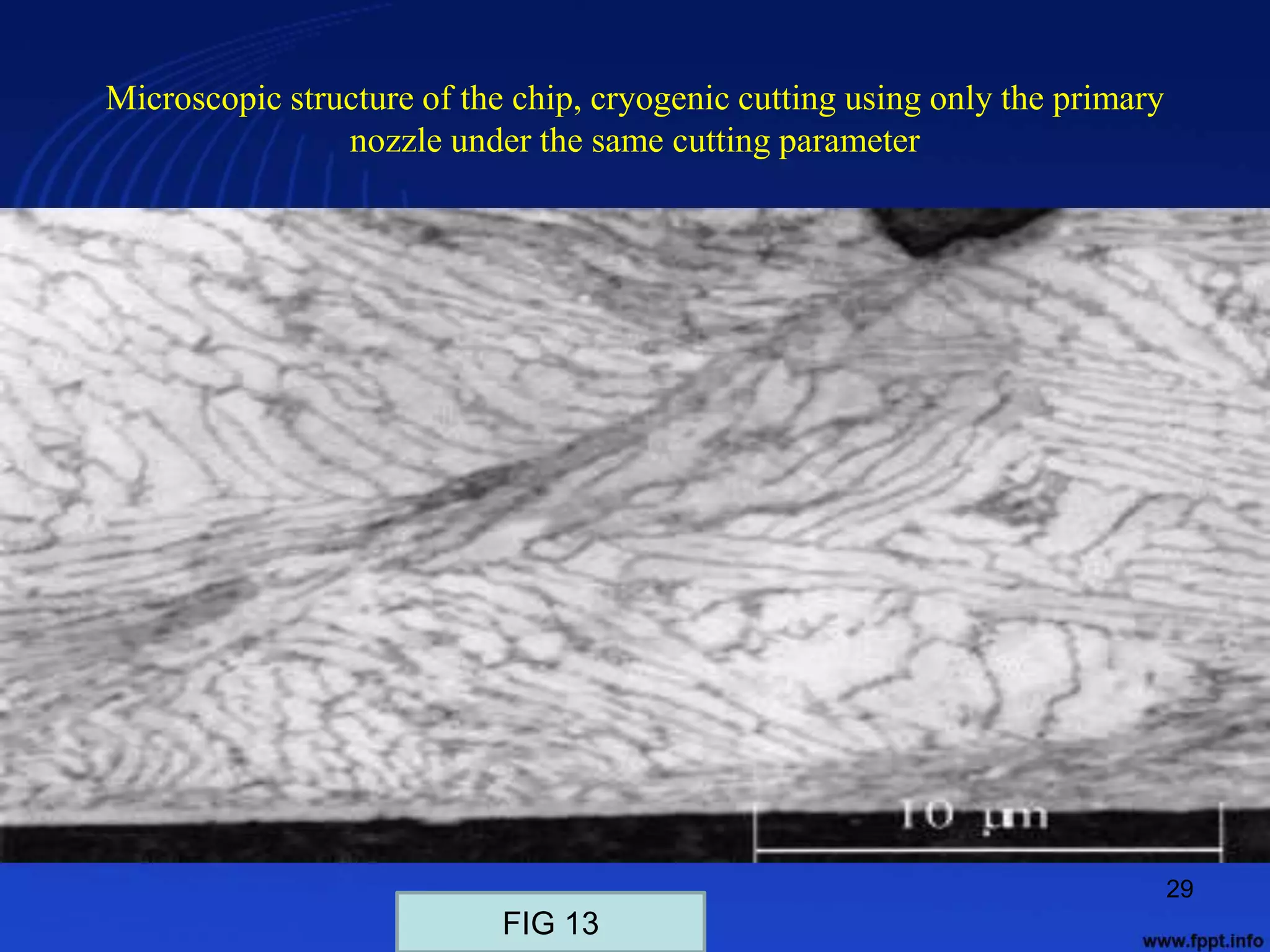 Microscopic structure of the chip, cryogenic cutting using only the primary
nozzle under the same cutting parameter
29
FIG 13
 