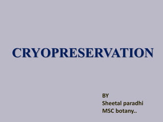 CRYOPRESERVATION
BY
Sheetal paradhi
MSC botany..
 
