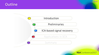 #RSAC
Outline
Applications in SCA
ICA-based signal recovery
Preliminaries
Introduction
Summary
 