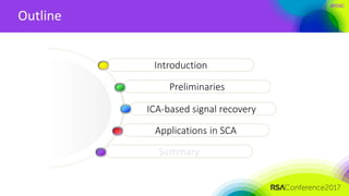 #RSAC
Outline
Applications in SCA
ICA-based signal recovery
Preliminaries
Introduction
Summary
 