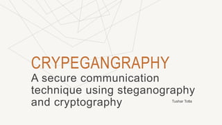 CRYPEGANGRAPHY
A secure communication
technique using steganography
and cryptography Tushar Totla
 