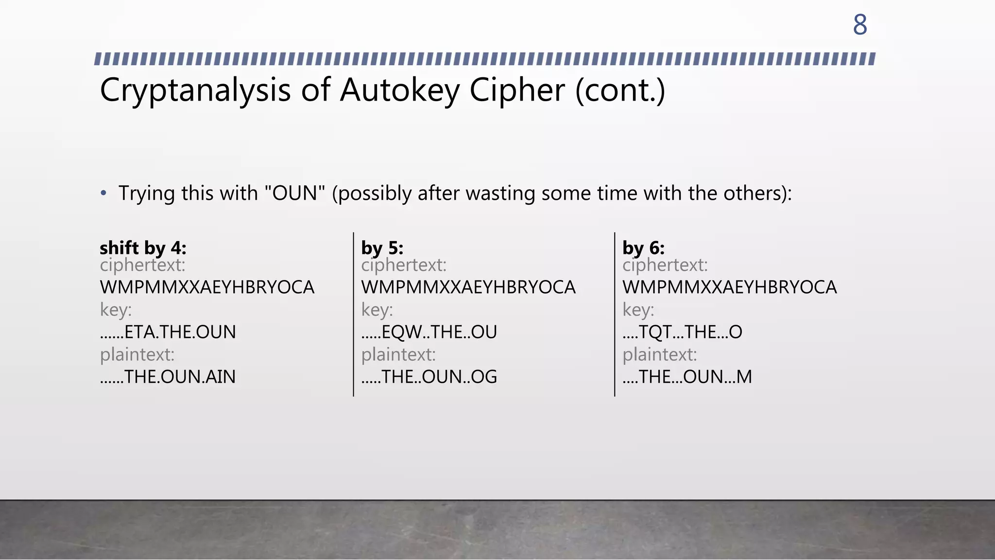Cryptanalysis of autokey cipher | PPTX