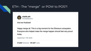ETH - The “merge” or POW to POS?!
 
