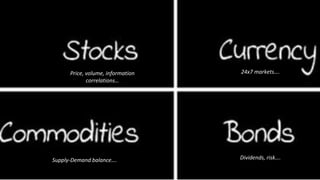 Price, volume, information
correlations…
24x7 markets….
Supply-Demand balance…. Dividends, risk….
 