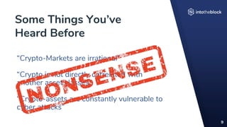 Some Things You’ve
Heard Before
9
“Crypto-Markets are irrational”
“Crypto is not directly correlated with
another asset classes”
“Crypto-assets are constantly vulnerable to
cyber attacks”
 