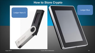 How to Store Crypto
82August 2019 Crypto, Bitcoin & Blockchain
Ledger Nano S
Ledger Blue
 