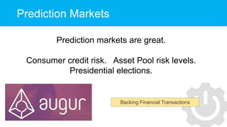 Prediction Markets
Prediction markets are great.
Consumer credit risk. Asset Pool risk levels.
Presidential elections.
Bac...