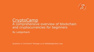 CryptoCamp
A comprehensive overview of blockchain
and cryptocurrencies for beginners
Questions or Comments? Message us at hello@ledgerback.coop
By Ledgerback
1
 