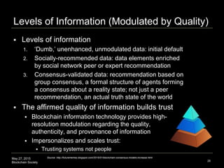 May 27, 2015
Blockchain Society
Levels of Information (Modulated by Quality)
 Levels of information
1. ‘Dumb,’ unenhanced...