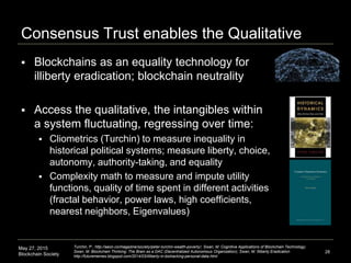 May 27, 2015
Blockchain Society
Consensus Trust enables the Qualitative
 Blockchains as an equality technology for
illibe...