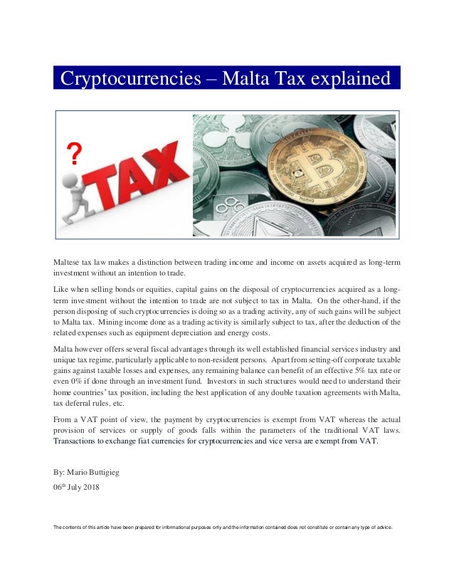 Cryptocurrencies Malta Tax explained