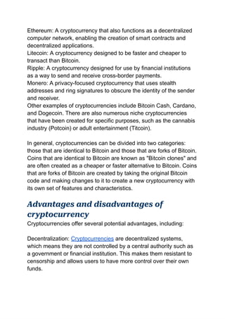 Curated visual reference: Intro To Cryptocurrency Purposes Examples Reference: Cryptocurrency