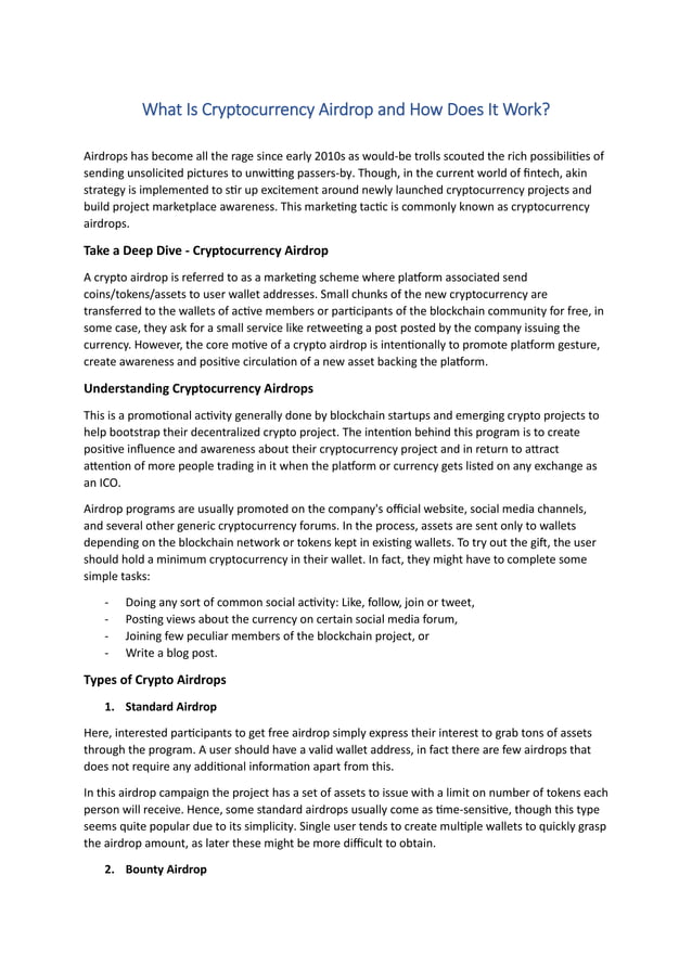 Cryptocurrency airdrop what is it and how does it work docx