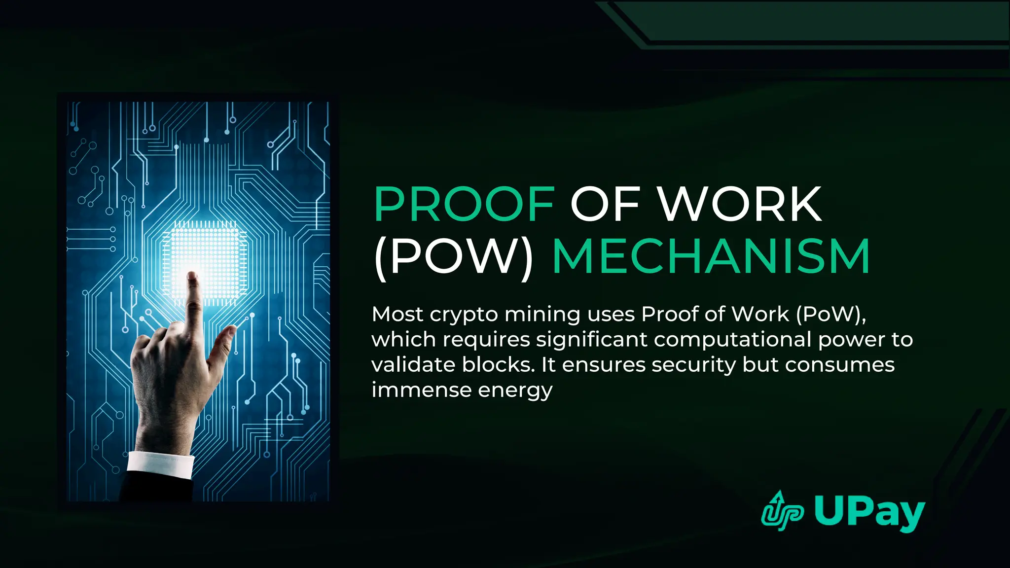 PROOF OF WORK
(POW) MECHANISM
Most crypto mining uses Proof of Work (PoW),
which requires significant computational power to
validate blocks. It ensures security but consumes
immense energy
 