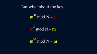 But what about the key
m mod N = c
e
c mod N = m
d
m mod N = m
ed
 