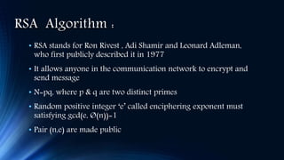 Cryptography and RSA algorithm | PPTX