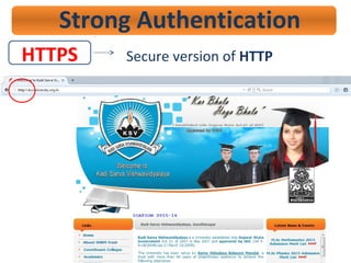 HTTPS
Strong Authentication
Secure version of HTTP
 