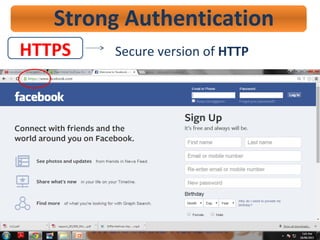HTTPS
Strong Authentication
Secure version of HTTP
 