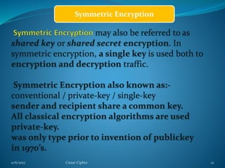 11/6/2017 Ciesar Cipher 12
Symmetric Encryption
 