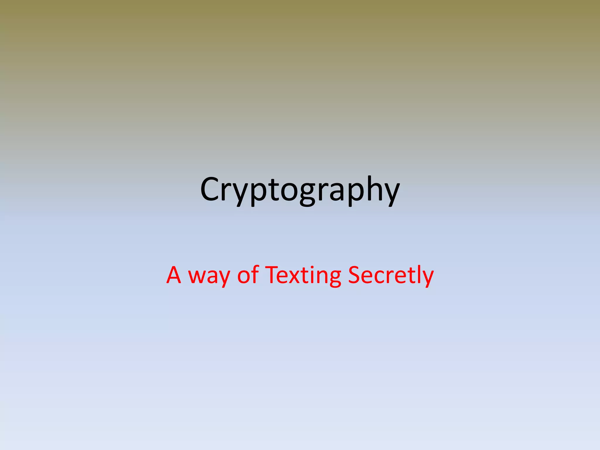 Cryptography
A way of Texting Secretly
 