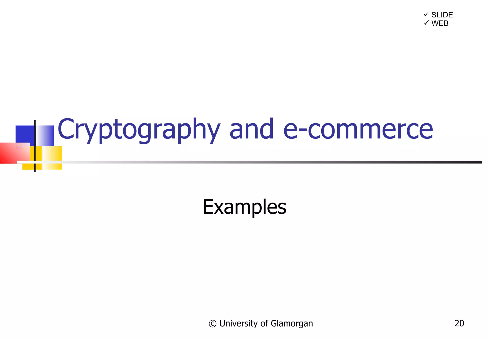 Cryptography and e-commerce Examples © University of Glamorgan    WEB    SLIDE 