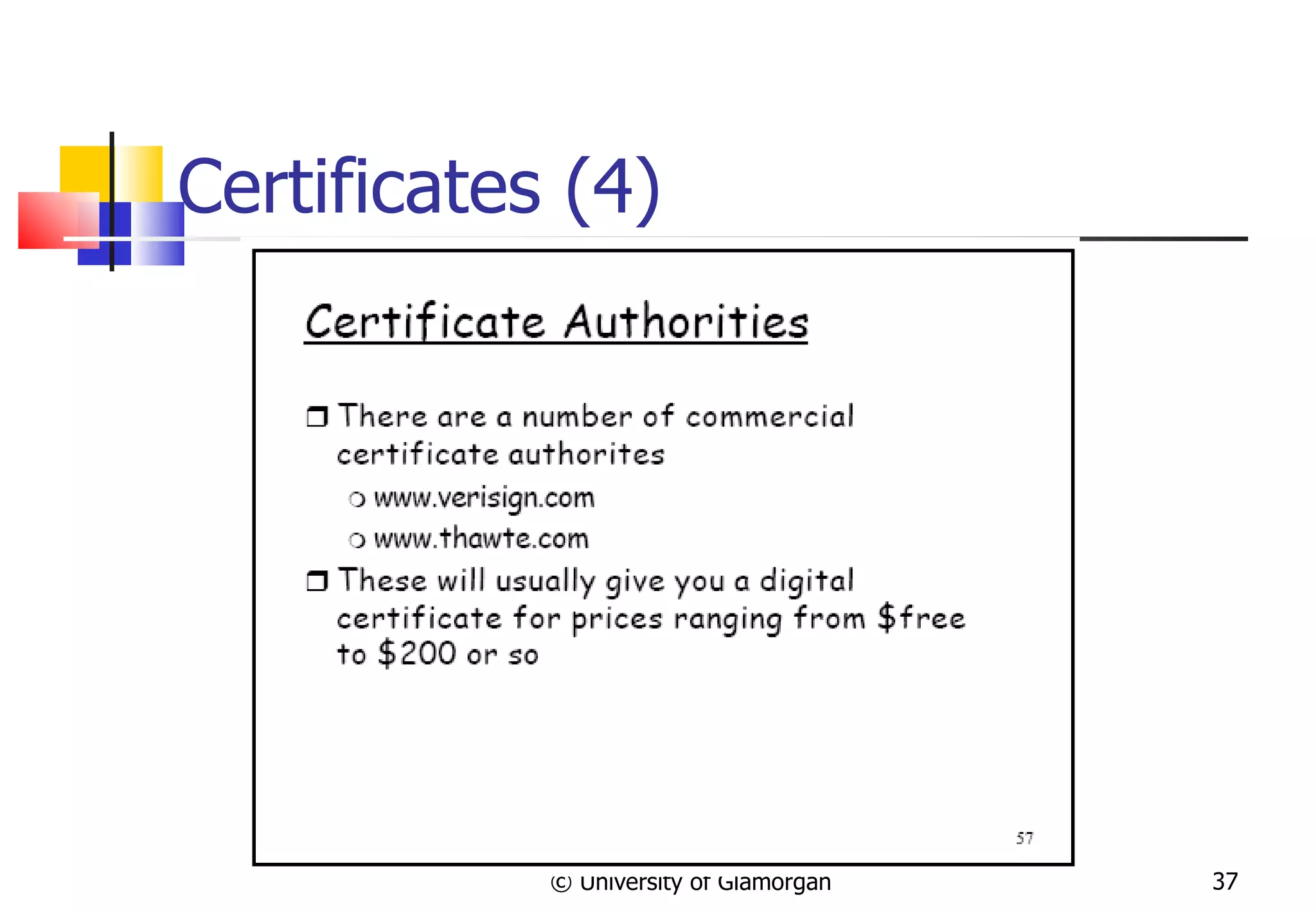 Certificates  (4) © University of Glamorgan 