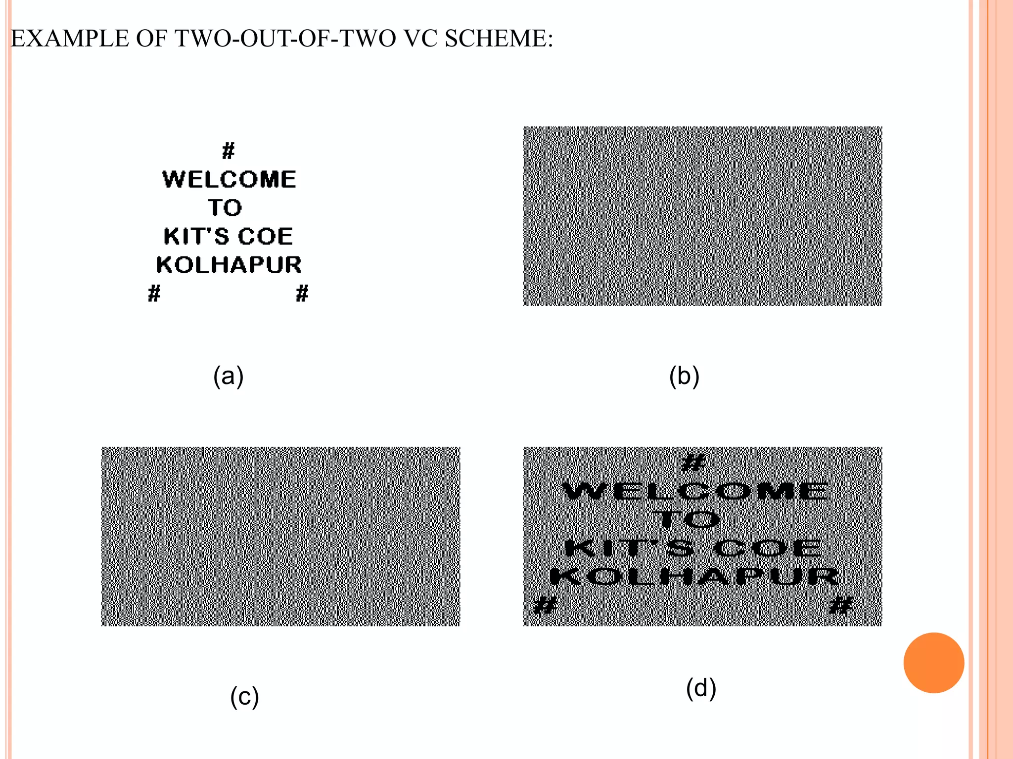 EXAMPLE OF TWO-OUT-OF-TWO VC SCHEME:
(a) (b)
(c) (d)
 