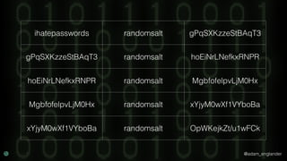 @adam_englander
ihatepasswords randomsalt gPqSXKzzeStBAqT3
gPqSXKzzeStBAqT3 randomsalt hoEiNrLNefkxRNPR
hoEiNrLNefkxRNPR randomsalt MgbfofelpvLjM0Hx
MgbfofelpvLjM0Hx randomsalt xYjyM0wXf1VYboBa
xYjyM0wXf1VYboBa randomsalt OpWKejkZt/u1wFCk
 