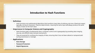 cryptography hash functions in detail view | PPTX