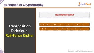 Copyright IntelliPaat, All rights reserved
Examples of Cryptography
Transposition
Technique:
Rail-Fence Cipher
HELLO FROM INTELLIPAAT
H L O F O I T L I A T
E L R M N E L P A
 