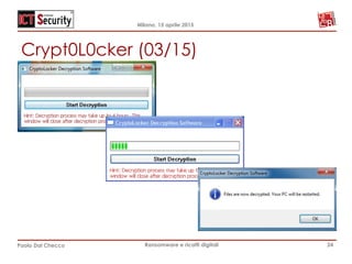 Milano, 15 aprile 2015
Paolo Dal Checco Ransomware e ricatti digitali
Crypt0L0cker (03/15)
24
 