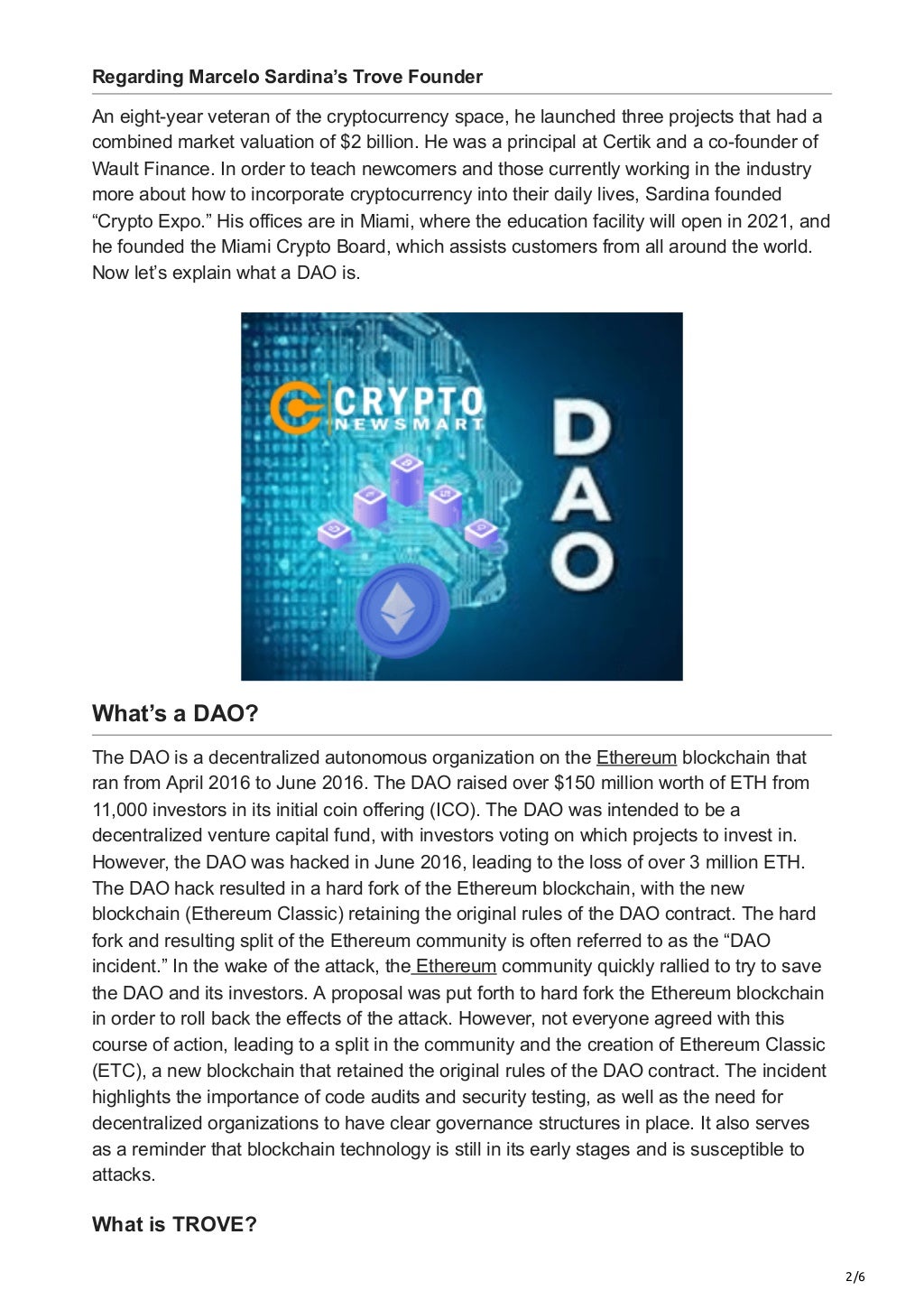 cryptonewsmart.com-TROVE DAO what it is How does it works | PDF