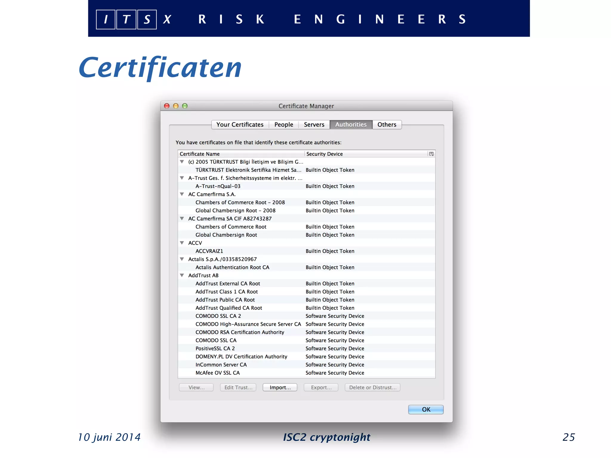 Certificaten
10 juni 2014 ISC2 cryptonight 25
 