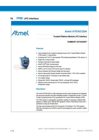 3Q2015 CRYPTO PRODUCTS BACKGROUNDR r12
114 Atmel | CRYPTO
78. TPM: LPC Interface
 