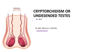 CRYPTORCHIDISM OR
UNDESENDED TESTES
BY: MRS. PRECILLA C. STEPHEN
 