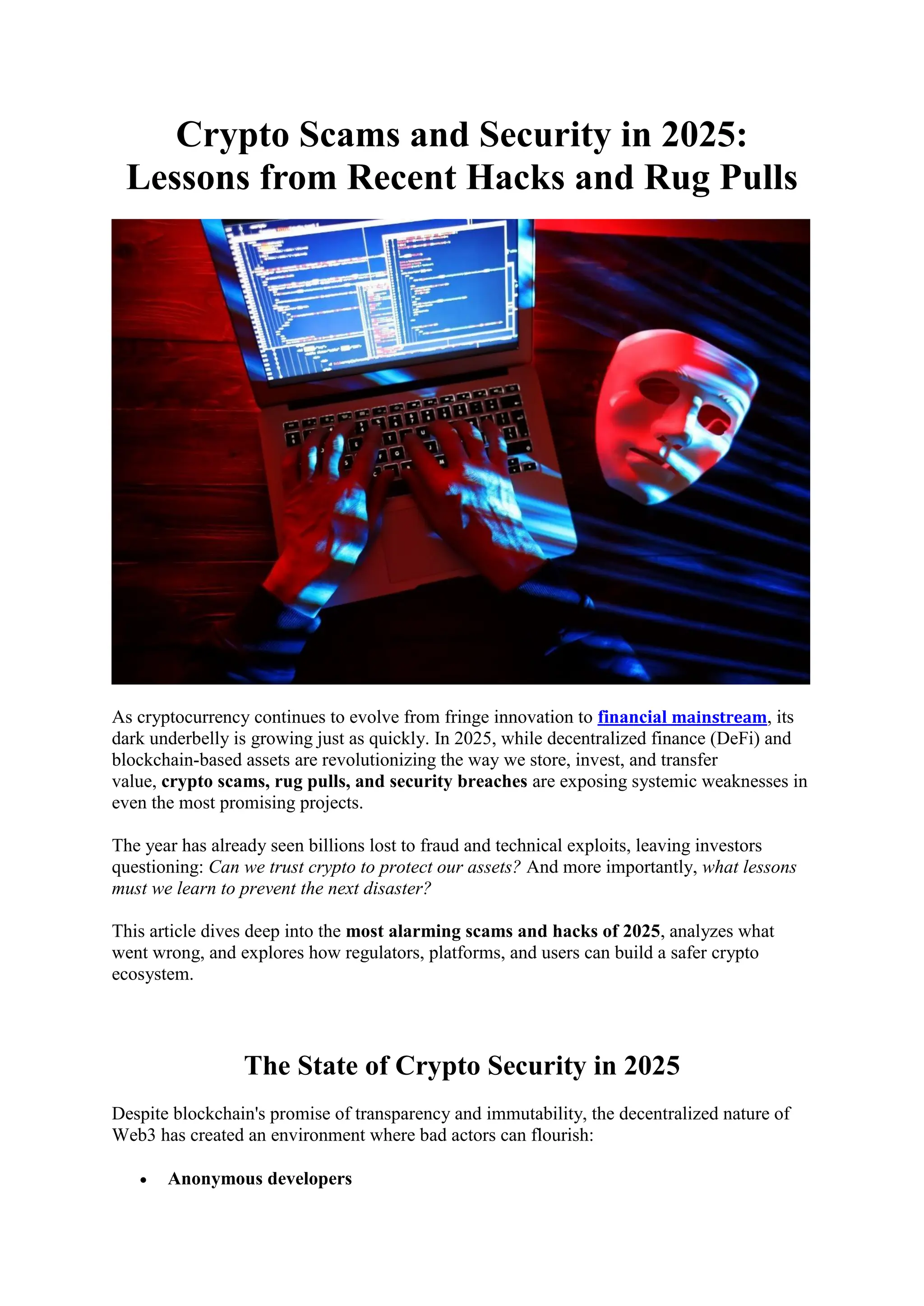 Crypto Scams and Security in 2025 Lessons from Recent Hacks and Rug  Pulls.pdf