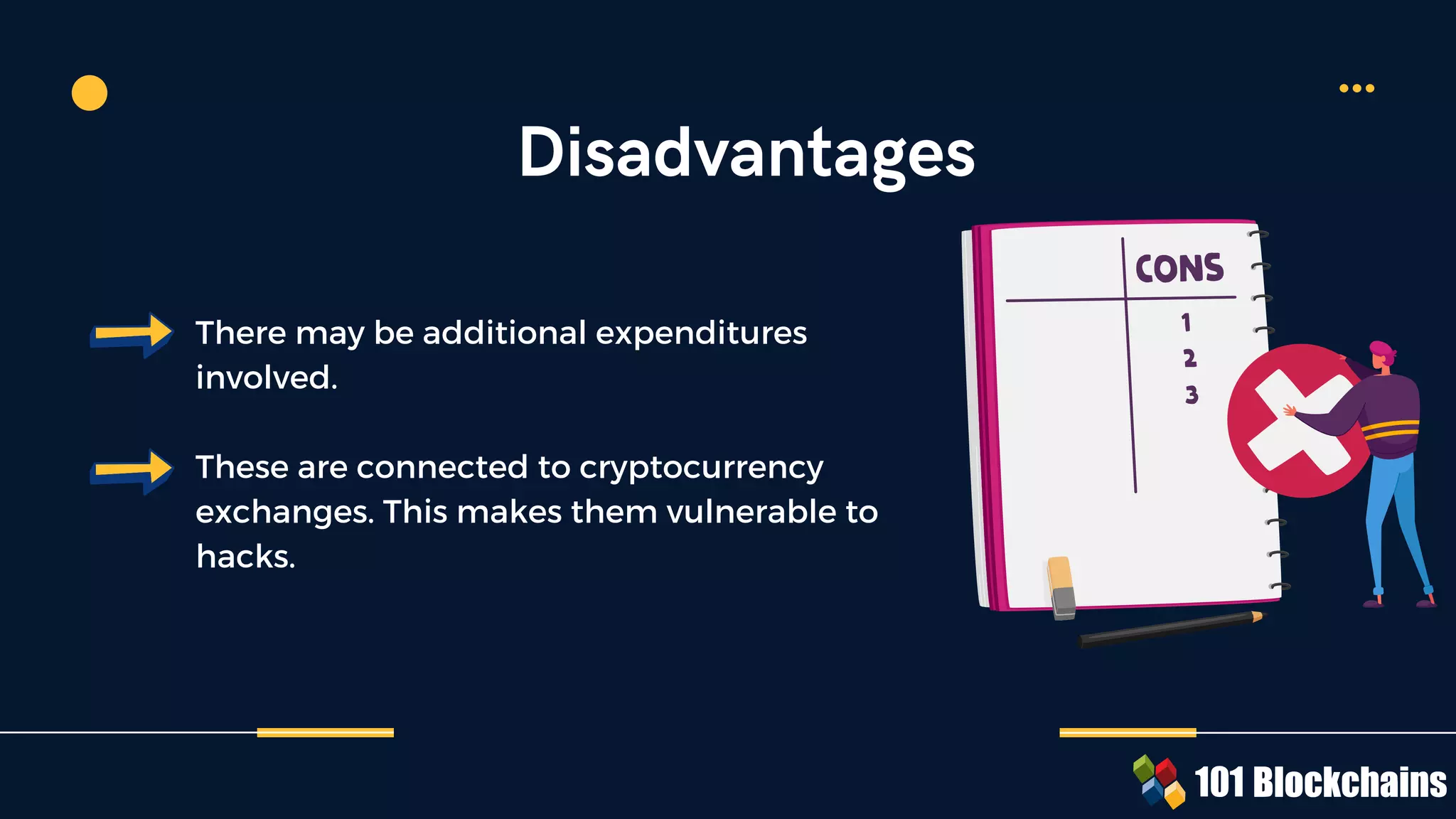 There may be additional expenditures
involved.
These are connected to cryptocurrency
exchanges. This makes them vulnerable to
hacks.
Disadvantages
 