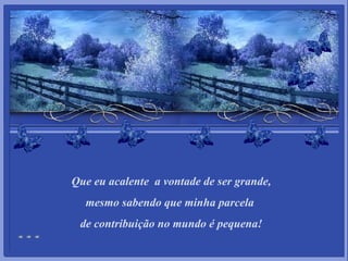 Que eu acalente  a vontade de ser grande, mesmo sabendo que minha parcela  de contribuição no mundo é pequena! 