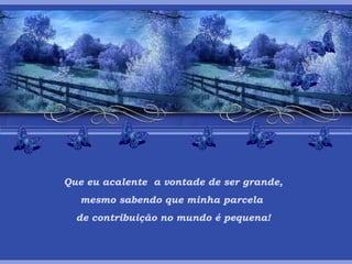 Que eu acalente  a vontade de ser grande, mesmo sabendo que minha parcela  de contribuição no mundo é pequena! 