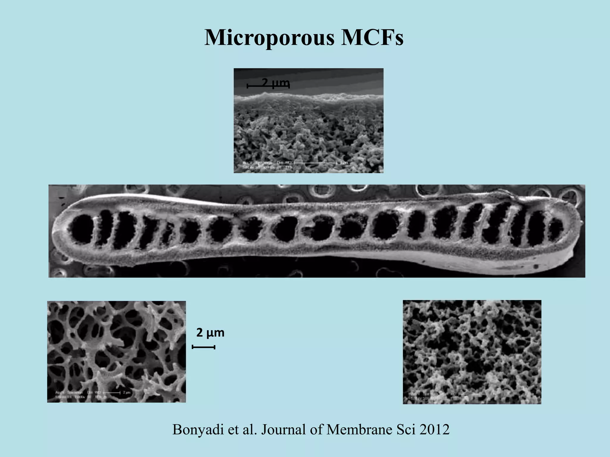 Microporous MCFs
2 µm
100 µm
2 µm
1 µm
Bonyadi et al. Journal of Membrane Sci 2012
 