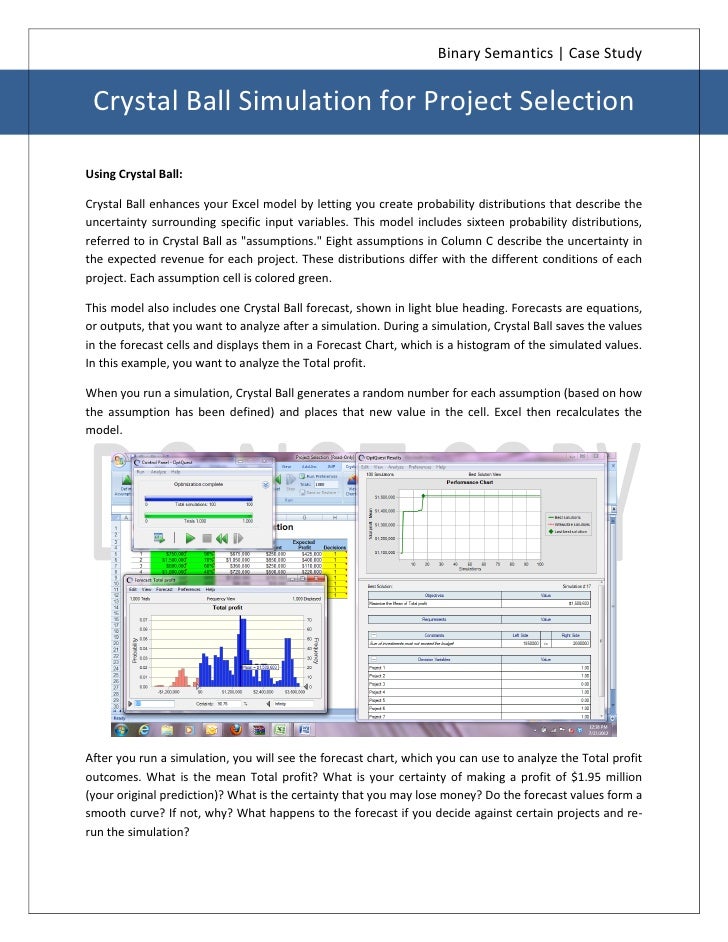Oracle Crystal ball Simulation Example on Project Selection