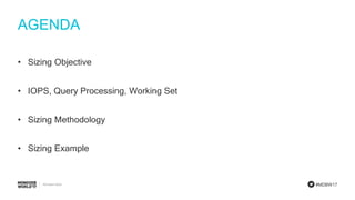 #MDBW17
AGENDA
• Sizing Objective
• IOPS, Query Processing, Working Set
• Sizing Methodology
• Sizing Example
 