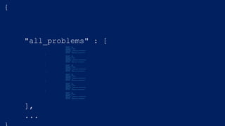 {
"all_problems" : [{
"operand1" : 14,
"correct" : true,
"user_guess" : false,
"operand2" : 5,
"start_time" : NumberLong("1497055834697"),
"operator" : "%",
"end_time" : NumberLong("1497055835953")
},
{
"operand1" : 24,
"correct" : true,
"user_guess" : true,
"operand2" : 2,
"start_time" : NumberLong("1497055828630"),
"operator" : "%",
"end_time" : NumberLong("1497055830491")
},
{
"operand1" : 69,
"correct" : true,
"user_guess" : false,
"operand2" : 2,
"start_time" : NumberLong("1497055824300"),
"operator" : "%",
"end_time" : NumberLong("1497055825997")
},
{
"operand1" : 26,
"correct" : true,
"user_guess" : false,
"operand2" : 5,
"start_time" : NumberLong("1497055796831"),
"operator" : "%",
"end_time" : NumberLong("1497055798985")
},
{
"operand1" : 67,
"correct" : true,
"user_guess" : false,
"operand2" : 2,
"start_time" : NumberLong("1497055814628"),
"operator" : "%",
"end_time" : NumberLong("1497055816652")
},
{
"operand1" : 31,
"correct" : true,
"user_guess" : false,
"operand2" : 4,
"start_time" : NumberLong("1497055802959"),
"operator" : "%",
"end_time" : NumberLong("1497055804802")
}
],
...
 